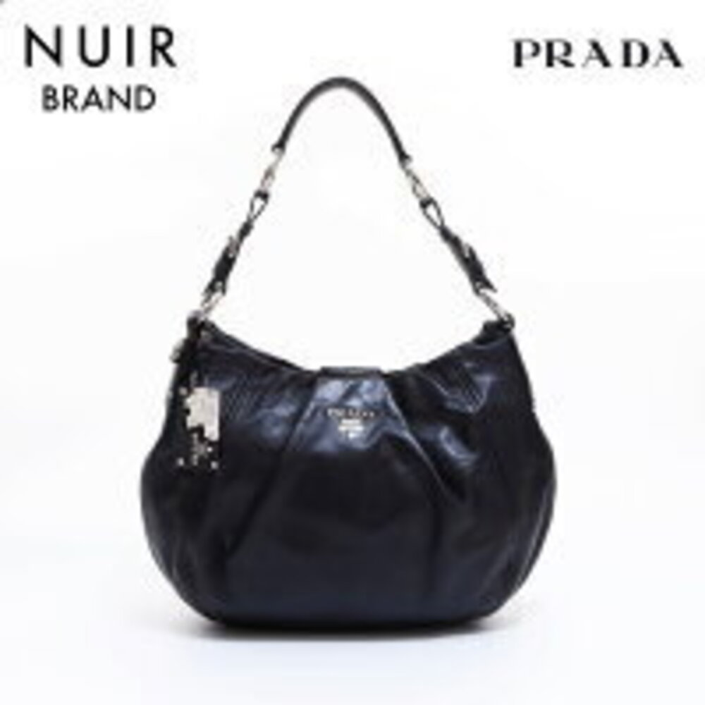 Prada soft calf leather pleated hobo Shoulder bag Black